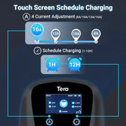 Tera EV Wallbox Tipo 2 11kW 16A 400V Enchufe CEE trifásico App Wi-Fi Bluetooth Cable de carga de 7m Soporte de pared CE TÜV PHEV W01