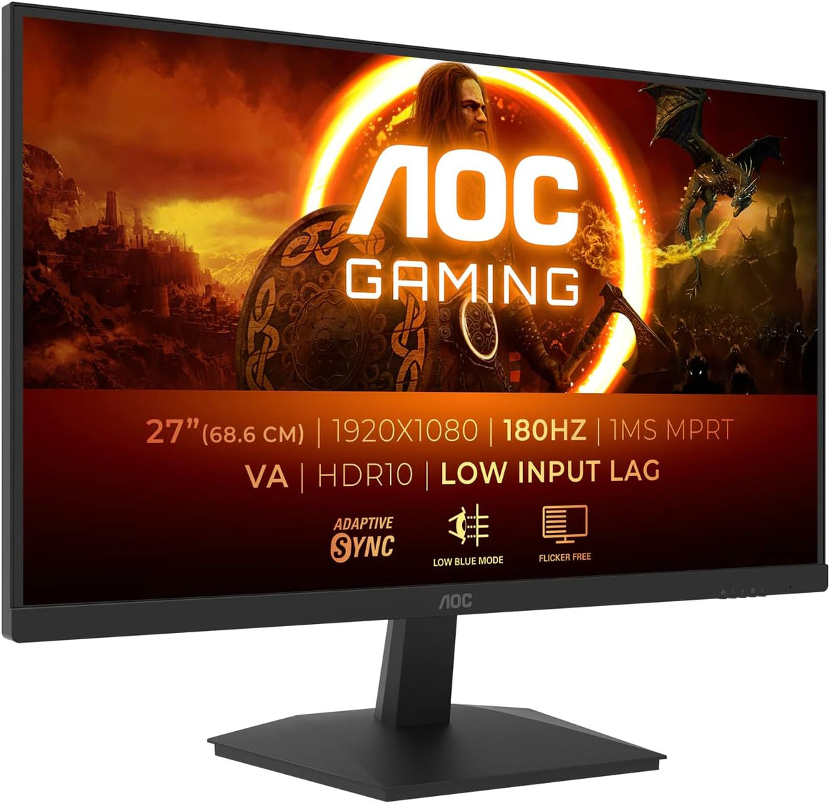AOC Gaming 27G15N, Monitor Full HD de 27 pulgadas, 180 Hz, VA rápido, 1 ms, sincronización adaptativa, HDR10, bajo retardo de entrada (1920 x 1080, HDMI 2.0, DisplayPort 1.4)