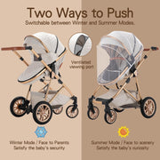 Cochecito 3 en 1 Gcarebb, silla de paseo con portabebés, cochecito completo con altura ajustable, cochecito combinado con marco de aluminio para recién nacidos de 0 a 4 años