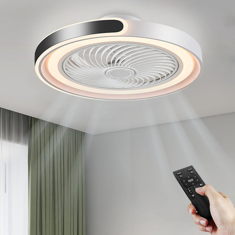 Ventilador de techo con iluminación y mando a distancia, regulable, lámpara de techo con ventilador y APP, silencioso, con temporizador - 6 velocidades, modo verano e invierno (blanco y negro)