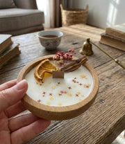 Vela de cera de soja hecha a mano con aroma cítrico especiado, 9 cm de diámetro, 3 cm de altura
