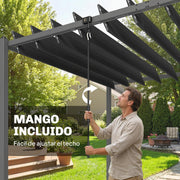 Pérgola de jardín Outsunny 3x5,7 m, cenador de jardín con techo de lamas ajustable a 90°, manivela, estructura de aluminio, protección UPF50+, pabellón para exterior, patio, terraza, gris oscuro