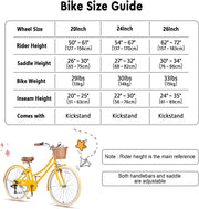 Glerc Missy 20, 24, 26 pulgadas bicicleta híbrida urbana tipo crucero para niñas, de 6 velocidades, con cesta de mimbre, para jóvenes mayores de 6 años, varios colores