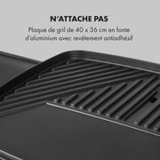 Klarstein Gatsby Parrilla eléctrica de pie Parrilla de mesa: 2000 W, EasyGrill Concept, superficie de parrilla: 40 x 36 cm/aluminio fundido a presión/antiadherente/tapa, dos mesas auxiliares, negro