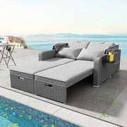 Muebles de jardín de ratán sintético para 2 personas, sofá de jardín, sofá lounge, toldo extraíble, ratán sintético y espuma, gris