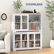 Aparador COSTWAY, mueble de cocina con puertas correderas de cristal y estante ajustable, aparador armario de almacenamiento, para cocina, comedor, sala de estar, 107 x 33 x 64 cm, madera (blanco)