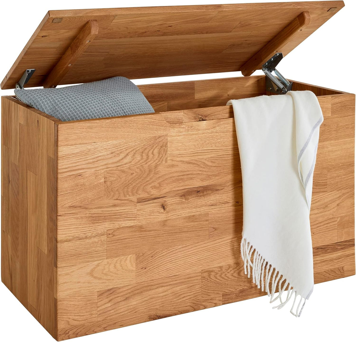 Baúl de almacenaje, baúl a pie de cama, baúl asiento, haya maciza o roble silvestre macizo aceitado (roble silvestre)
