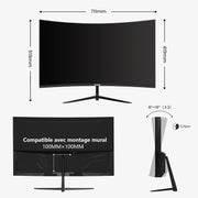 Monitor de PC Gawfolk de 32 pulgadas, 2K WQHD (2560x1440P), monitor curvo para juegos de 165Hz, 1ms sin bordes, 100% sRGB, ángulo de visión de 178°, HDMI, DisplayPort, compatible con montaje en pared VESA 100*100MM - Negro