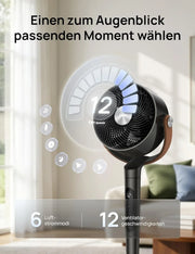 Ventilador de pie inteligente DR-HAF003S con Wi-Fi, luz LED RGB, oscilación de 150°, 12 velocidades y flujo de aire de 2209 m³/h