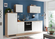Cocina lineal moderna Stella Trading sin electrodomésticos en aspecto roble Sonoma, blanco mate - Cocina equipada espaciosa con mucho espacio de almacenamiento - 280 x 195 x 60 cm (ancho/alto/fondo)