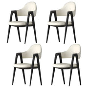 Silla de comedor con reposabrazos de cuero moderna curvada de respaldo abierto