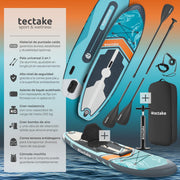 tectake® Tabla de Stand Up Paddle Hinchable, incluye remo 2 en 1, asiento de kayak, bomba de aire, mochila de transporte, Stand Up Paddle, accesorios para paddle surf, tabla hinchable
