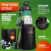 Trituradora de rodillo eléctrica DBHC002 3100 W hasta 44 mm de grosor de rama con 2 bolsas de recogida de 60 L