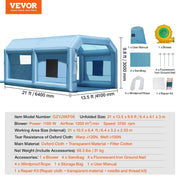 VEVOR Cabina de Pintura Inflable de 6,4x4,1x3 m, Tienda de Pintura Inflable para Automóviles con Soplador Potente de 1100 W y Sistema de Filtración, Estación de Trabajo para Pintura en Taller de Garaje
