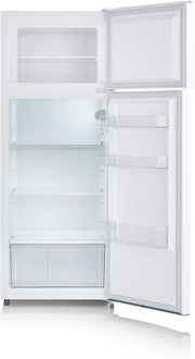 SEVERIN Refrigerador Congelador de 2 puertas, Independiente, Longitud 55 cm, 206 litros, Clase E, Veggibox incluida, Blanco, DT 8760