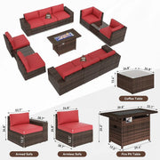 Juego de muebles de patio de 13 piezas con mesa fogata de 44 pulgadas