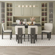 Juego de comedor de madera de 7 piezas de estilo transicional con mesa rectangular y 6 sillas