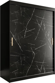Armario de puertas correderas KRYSPOL Marmur T de 150 cm con barra para ropa y estante, armario para dormitorio o salón, diseño moderno (negro mate + mármol negro, cajones: 0)