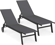 COSTWAY Juego de 2 tumbonas con ruedas, silla de jardín con respaldo ajustable y tela de secado rápido, tumbona con ruedas con capacidad de carga de hasta 150 kg, silla para jardín, balcón, terraza (gris)