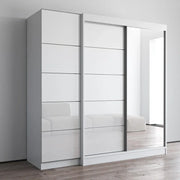 Armario de 2 puertas con espejo, frente de cristal, para 2 personas (Gris / Negro / Blanco)