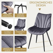 Juego de 6 sillas de comedor Yaheetech, sillas tapizadas con respaldo, para salón, cocina y comedor, asiento de terciopelo, con patas de metal, capacidad de carga de hasta 150 kg, gris oscuro