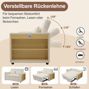 Sofá cama multifuncional 3 en 1 Merax con almacenamiento, USB y portavasos – Sofá cama de 2 plazas moderno y extensible para salón y habitación de invitados