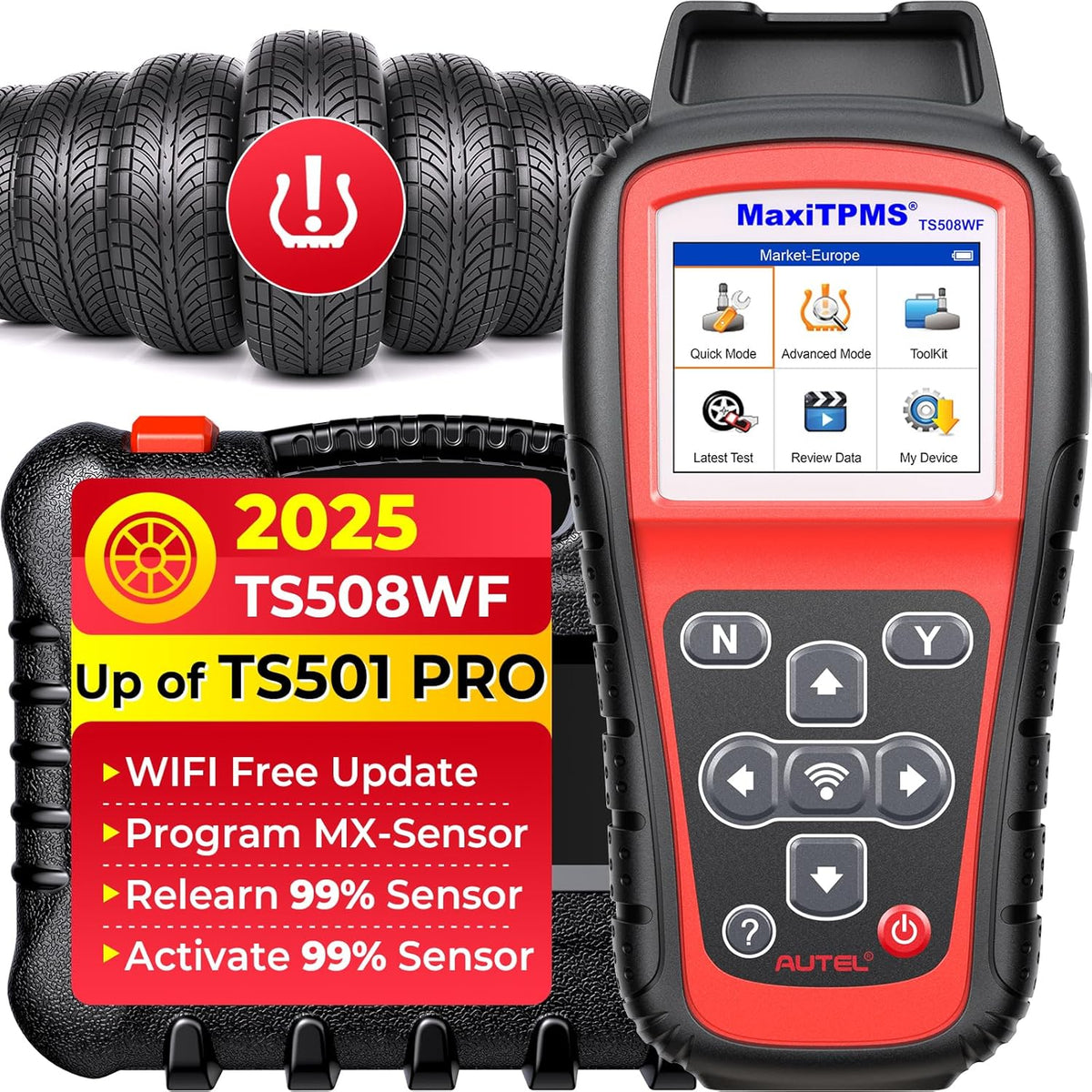 Autel MaxiTPMS TS508WF Outil Réapprentissage TPMS, 2025 Version WiFi du TS508, Amélioré du TS501 Pro TS408S TS601 Outil TPMS, Tous Capteurs Activez/Réapprenez/Réinitialiser, Programmer Autel MX-Sensor
