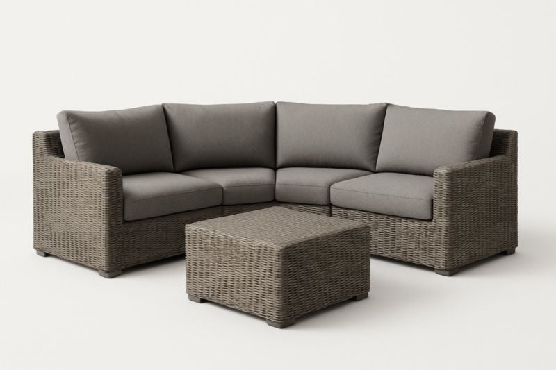 Conjunto de salón esquinero de ratán sintético con mesa de centro
