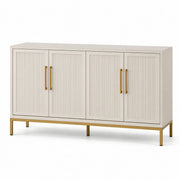 Aparador con 4 puertas estriadas, marfil y dorado, 160 × 40 × 85 cm
