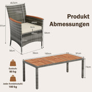 COSTWAY Juego de muebles de jardín de ratán de 9 piezas, conjunto de asientos para 8 personas, mesa de jardín con tablero de madera de acacia, 8 sillas y cojines, juego de muebles de terraza, conjunto de jardín, juego de asientos, grupo de comedor