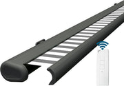 Toldo de cofre completo eléctrico Eclipse 5,6x3,5 m, estructura gris basalto, toldo para balcón, cubierta de terraza, brazos articulados, tejido de poliacrilo, protección UV 50+, motor Dooya compatible con hogar inteligente, tela del toldo: gris y blanco