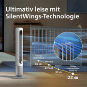 Philips Smarter Turmventilator 7000 Series – 8,4 m/s stark, ultraleise 22 dB, energieeffizient, App & Fernbedienung, Wlan, 12 Stufen, Schlafmodus, Temp‑Anzeige, 12‑h Timer, 80° Oszillation (CX7550/00)