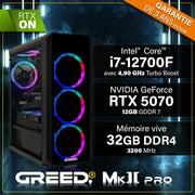 Greed® MK2 Pro - PC Gamer de gama alta - Intel Core i7-12700F + Nvidia Geforce RTX 5070 - Ordenador rápido + PC Gaming 4K - 4,9 GHz - 32GB RAM DDR4 - Refrigeración líquida - 1TB SSD - WLAN + W11 Pro