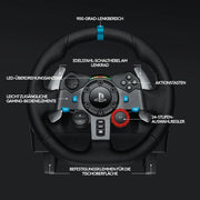 Volante de carreras gaming G29 con rango de giro de 900°, Force Feedback, pedales de acero inoxidable y volante de cuero para PS5, PS4, PC y Mac