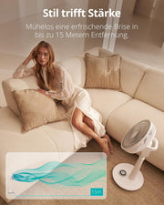 Ventilador de pie silencioso Duux Whisper 2 - Motor CC eficiente con 26 velocidades - Ventilador de altura regulable (73-95 cm) - Oscilación horizontal y vertical - Blanco