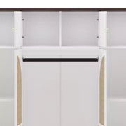 Armario ropero de gran capacidad de 8 puertas con barra para colgar, estantes ajustables y puertas decorativas de ratán, 70.87" de alto