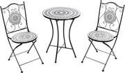 Set de balcón Beliani de 3 piezas de hierro, mesa de mosaico blanco/negro con 2 sillas plegables Comiso