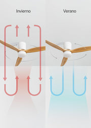 CREATE / WINDCALM CONCRETE / Ventilador de techo blanco madera clara con mando a distancia / 40W, carcasa de yeso personalizable, Ø132 cm, programable, función verano-invierno, luz LED de 3 temperaturas