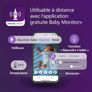 Monitor de bebé Philips AVENT con vídeo conectado por Wi-Fi, cámara HD de alta calidad, visión nocturna por infrarrojos, detección de llanto, audio bidireccional, 12 horas de autonomía en modo eco, SCD951/26