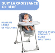 Chicco Trona ajustable Polly Easy para niños de 6 meses a 3 años (15 kg), reclinable, con altura y reposapiés ajustables, 4 ruedas, plegable - Pinguin