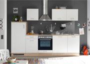 Cocina lineal moderna Stella Trading sin electrodomésticos en aspecto roble Sonoma, blanco mate - Cocina equipada espaciosa con mucho espacio de almacenamiento - 280 x 195 x 60 cm (ancho/alto/fondo)