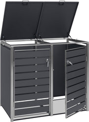 Zelsius - Cubo para 2 cubos de basura de acero inoxidable | (An) 132 x (P) 80 x (Al) 117 cm | Antracita RAL7016 | incl. posibilidad de ampliación | Revestimiento para cubos de basura, caja de basura para jardín, caseta para cubos de basura