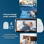 Babysense - Vigilabebés Full HD con pantalla dividida - Con 2 cámaras - Luz nocturna de 6 colores - Máquina de ruido y luz - Batería de 20 horas - Conexión segura sin WiFi