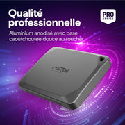 Crucial X9 Pro SSD portátil externo de 2 TB, hasta 1050 MB/s de lectura y escritura, resistente al agua y al polvo IP55, USB-C 3.2 - CT2000X9PROSSD902