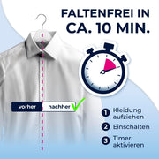 Plancha de camisas automática CLEANmaxx con accesorio para pantalones | Plancha para camisas, blusas y pantalones, más delicada que la secadora y la plancha | Secado y sin arrugas en minutos [azul claro]