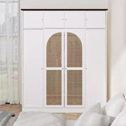 Armario ropero de gran capacidad de 8 puertas con barra para colgar, estantes ajustables y puertas decorativas de ratán, 70.87" de alto