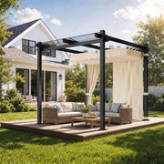 Pérgola de aluminio JUMMICO 3x3m, impermeable, estable y resistente al invierno, cenador de jardín con techo corredero y pared lateral, protección solar para jardín, terraza y balcón, protege del sol y la lluvia, duradera, beige