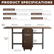 Mesa de comedor plegable ATJafurn de 59'' con alas abatibles para espacios pequeños, mesa de cocina extensible de madera rectangular con ruedas y almacenamiento