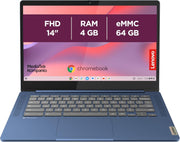 Lenovo IdeaPad Slim 3 Chromebook 14M868 - Portátil 14'' FHD (MediaTek Kompanio 520, RAM 4GB, SSD 64GB, GPU Arm Mali-G52 2EE MC2, Chrome OS) Teclado AZERTY Francés - Azul
