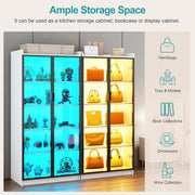 Vitrina Lvifur blanca, aparador de 35 × 70 × 165 cm, armario despensero inteligente con 3 colores RGB regulables, aparador de buffet con sensor inteligente, color blanco